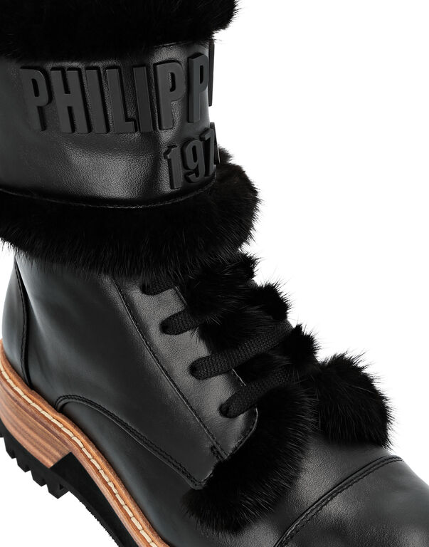 Leather Boots Low Flat mink fur insert PP1978