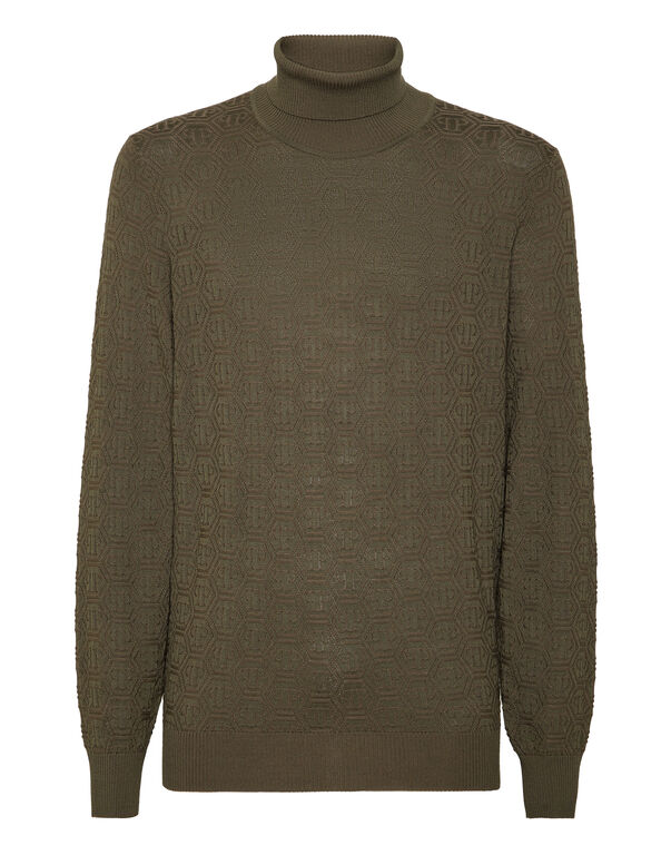 Wool Silk Turtle Neck Long-Sleeve Monogram