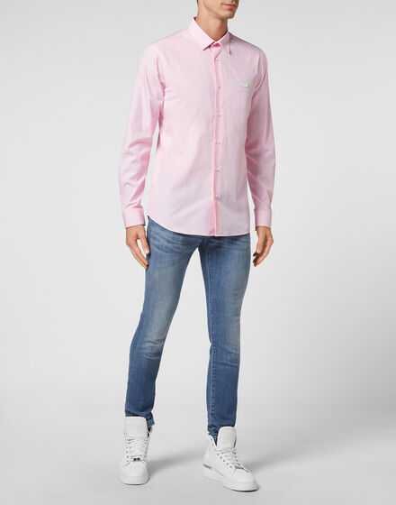 Cotton pinstripes Shirt Playboy Cut LS Skull