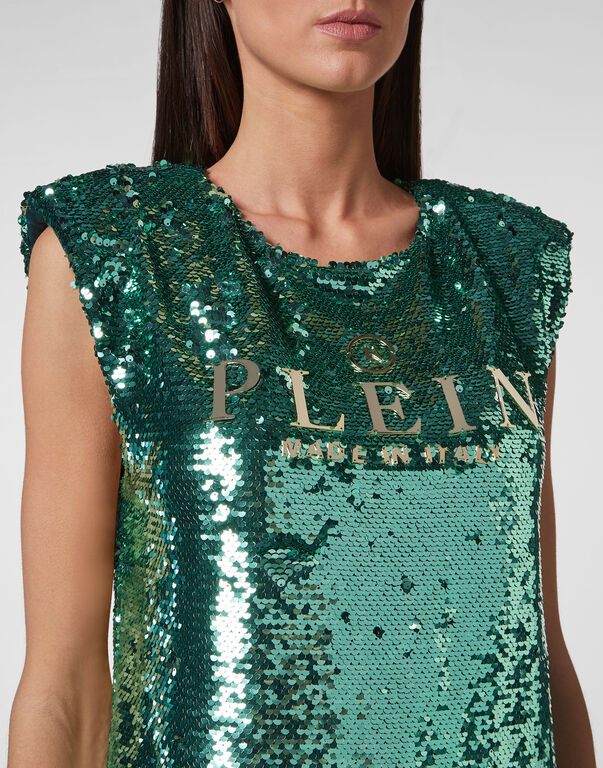 Tank Top Padded Shoulder with Crystals