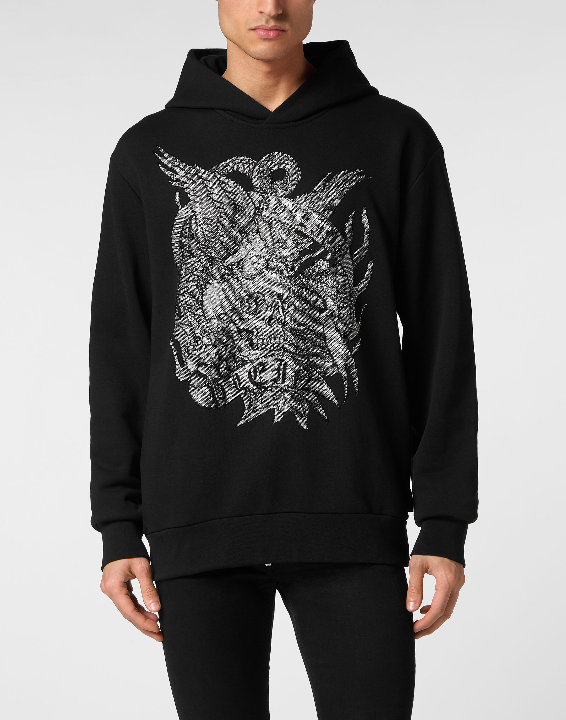 パーカー・フーディ Philipp Plein Black Cotton Tattoo Hoodie With Crystals Hoodie Sweatshirt Crystal Tattoo | Philipp Plein Outlet