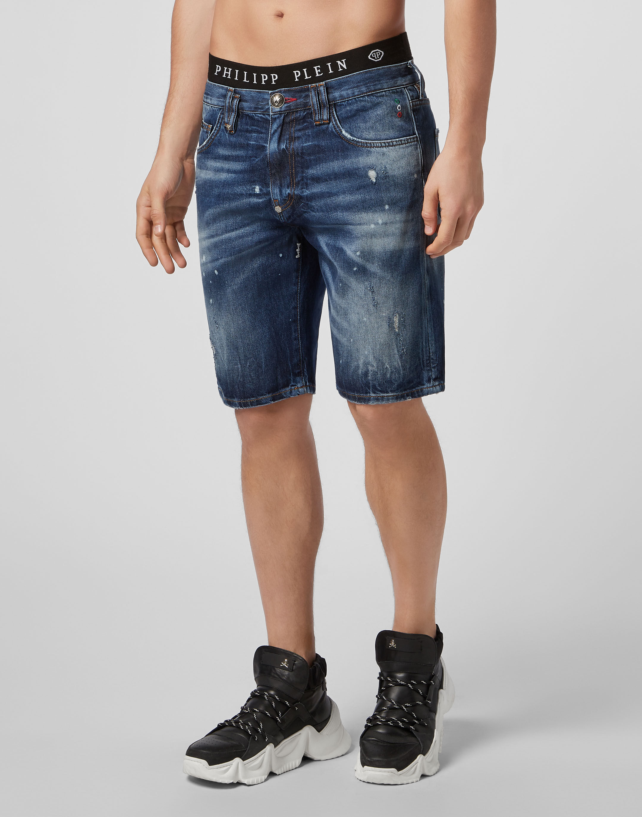 Philipp Plein Junior skull-print longline shorts - Black