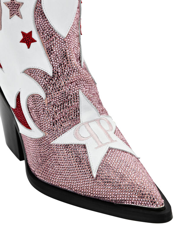 Strass Cow Boy Boots Mid Heels High Stars