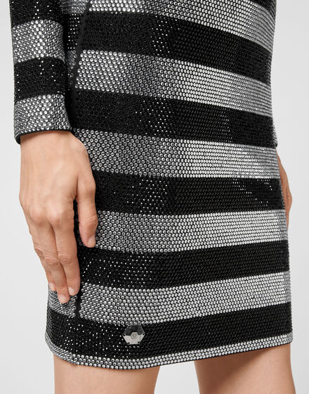 Short Dress LS Stripes with Crystals