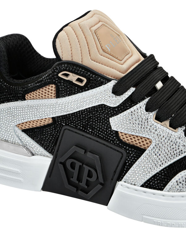 Mix Leather Lo-Top Sneakers Strass