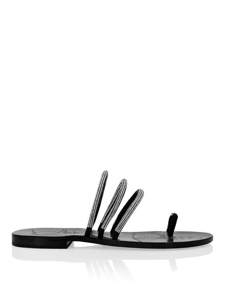 Suede Sandals Flat Crystal