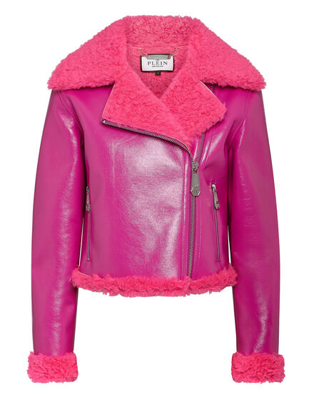 Eco Shearling Short Biker Jacket Skull&Bones