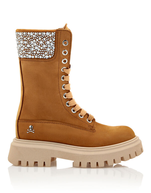 NABUK BOOTS RHINESTONE LACE UP