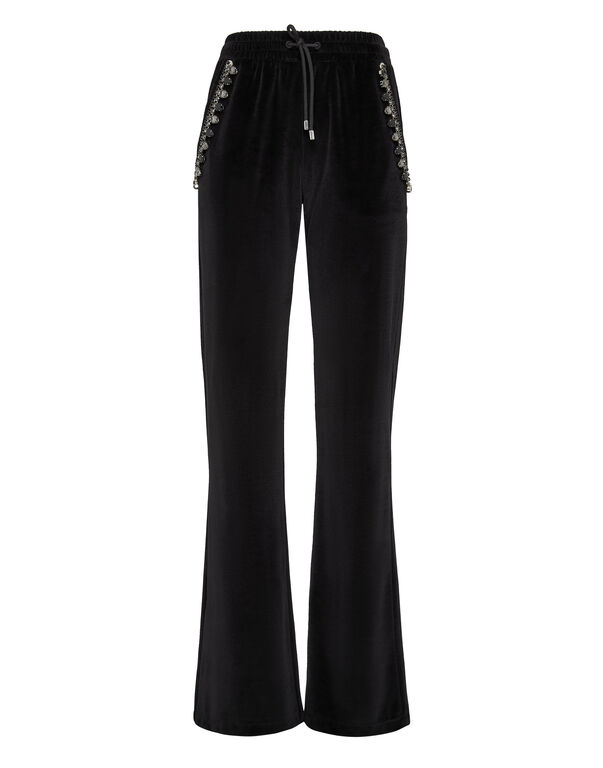 Velvet Jogging Trousers Crystal Chain