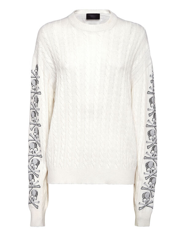 Cash Five Pullover Round Neck LS Cable Crystal Skull