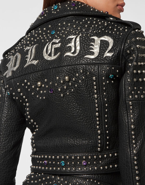 Vintage Leather Cropped Biker Jacket Studs Vintage Leather Cropped Biker Jacket Studs