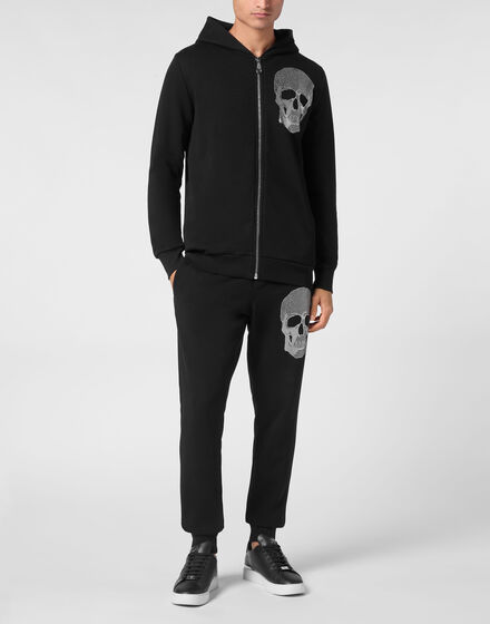 Zipped Hoodie Sweatshirt Skull strass