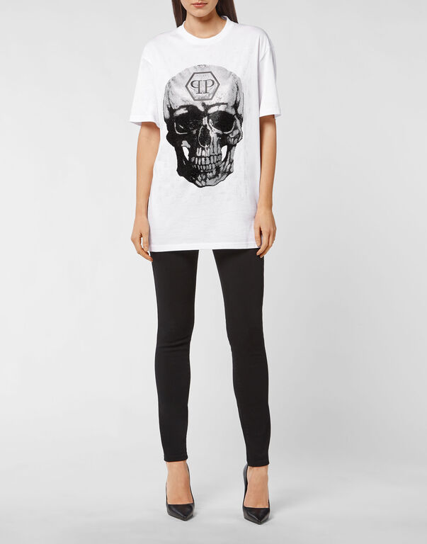 T-shirt Round Neck SS Skull and Plein with Crystals