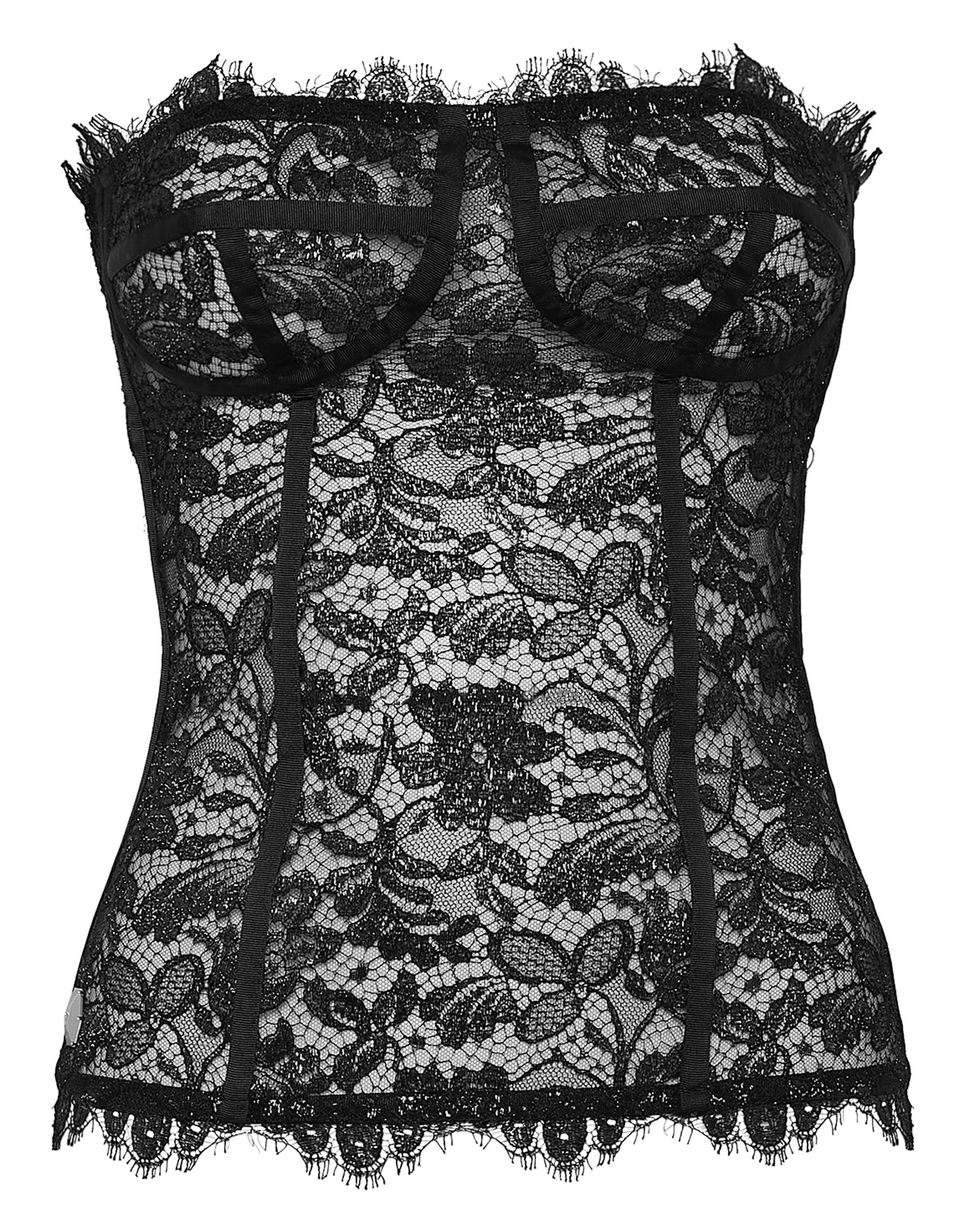 Black lace bustier top sales