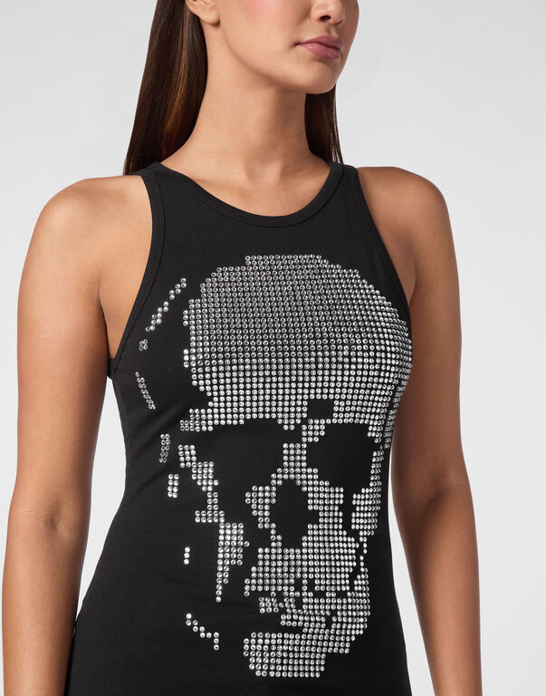Ribbed Tank Top Skull strass