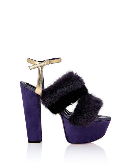 Platform Sandals High Heels With Real Fur