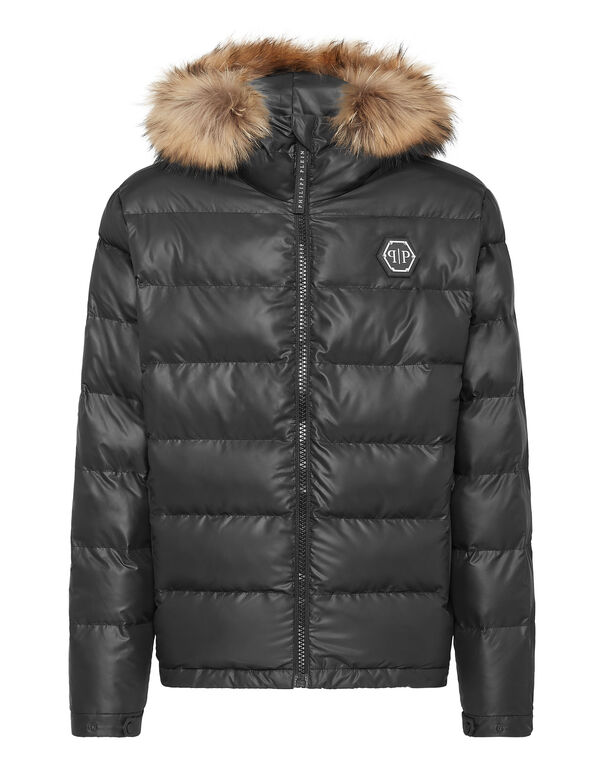 Nylon Padded Jacket With Fur