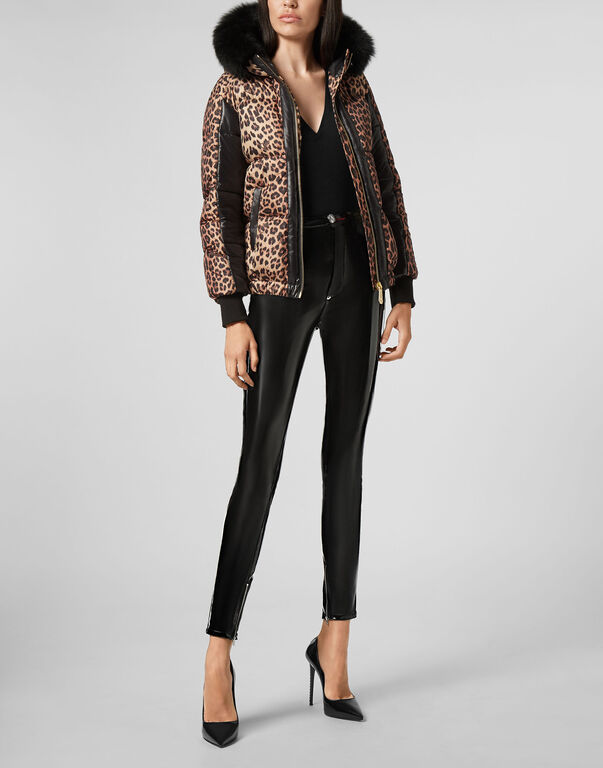 Fur Puffer Jacket Leopard