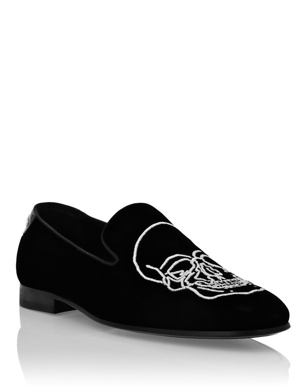 Velvet Loafers Embroidery Skull