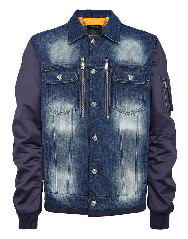 Denim Bomber Jacket Nylon Insert Bleached