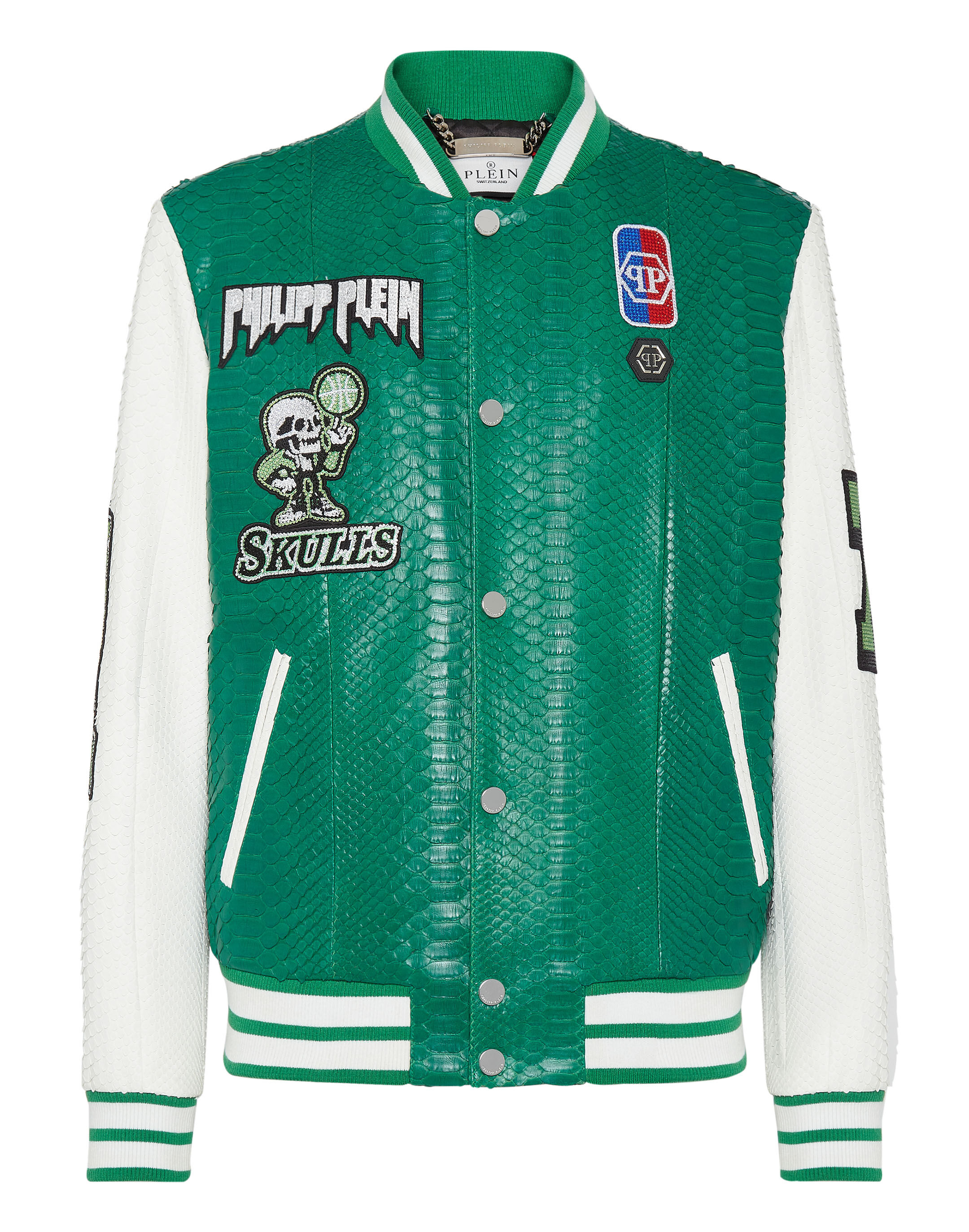 Python Leather College Jacket Basketball with Crystals Philipp Plein Outlet
