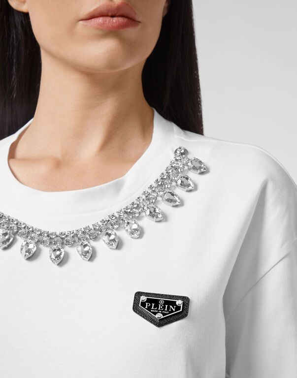 T-shirt Round Neck SS Crystal Chain