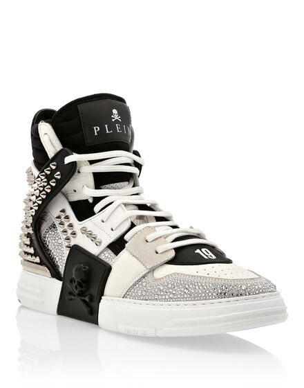 HI-TOP SNEAKERS PHANTOM KICK$ LEATHER STUD WITH STRASS SKULL