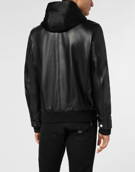 Nappa Leather Hooded Bomber Jacket Nappa Leather Hooded Bomber Jacket