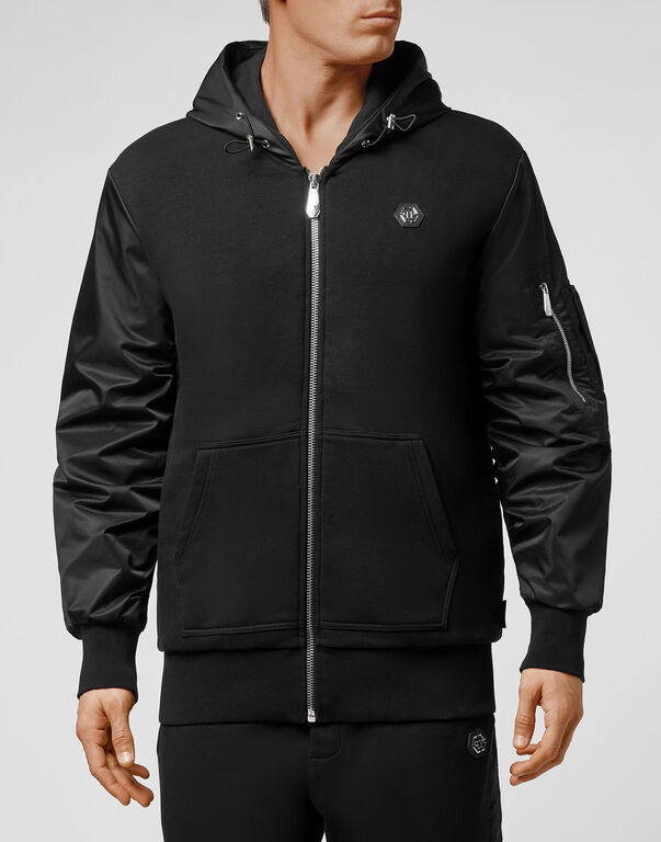 Hoodie Sweatjacket Nylon inserts Iconic Plein