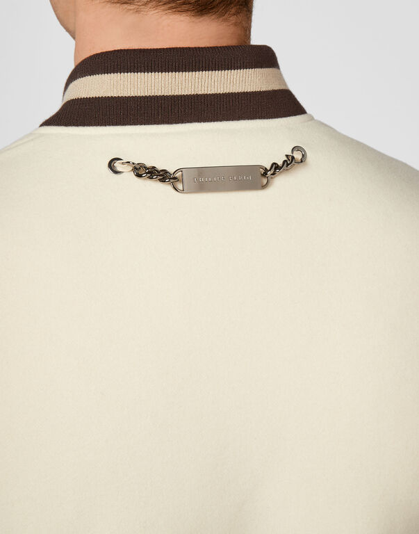 Slim Cut Wool And Leather Bomber Embroidery