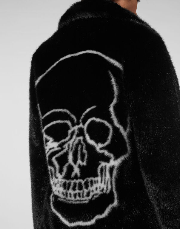 Eco fur Long Coat Skull