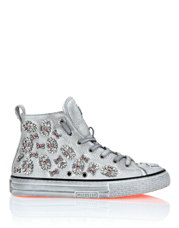 Leather Hi-Top Sneakers Crystal Megastar