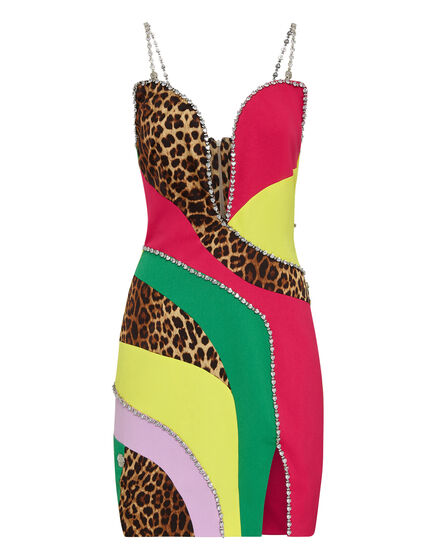 Satin Mini Dress Rainbow Patchwork