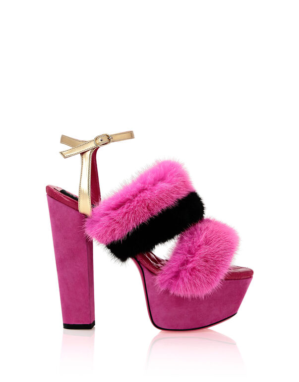 Platform Sandals High Heels With Real Fur