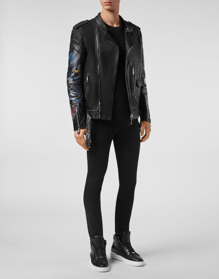 Leather Biker handpaint Panther