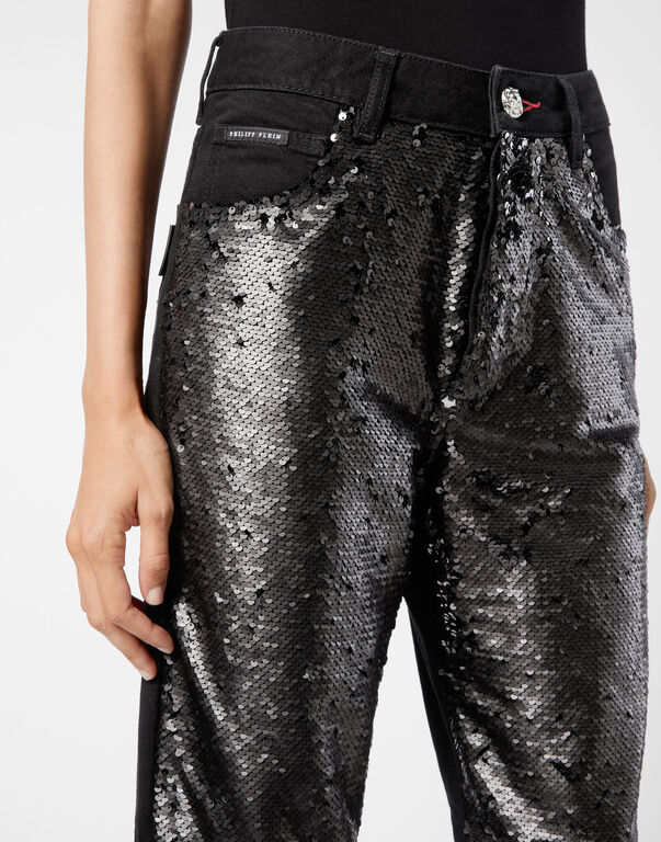 Denim High Rise Fit Paillettes Paillettes