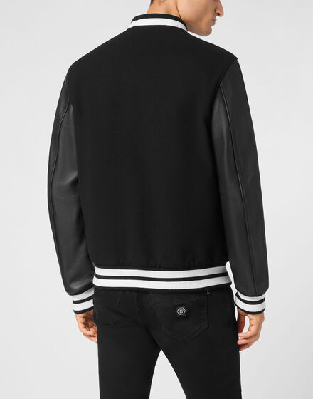 Bomber Jacket Leather Sleeves College