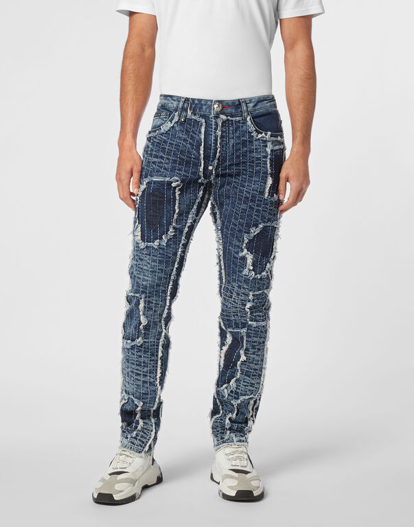 Denim Trousers Super Straight Cut Destroyed