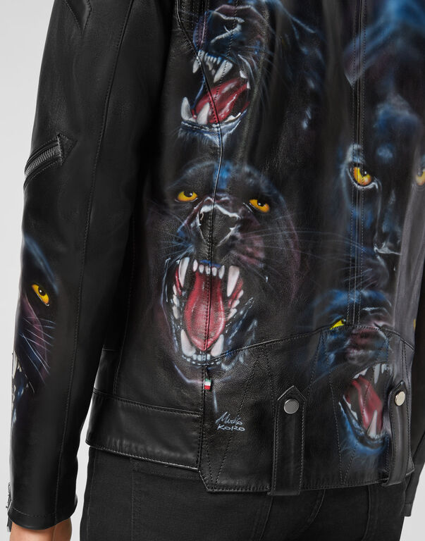 Leather Biker handpaint Panther