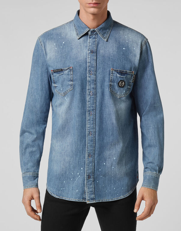 Denim Shirt Ls Skull crystal