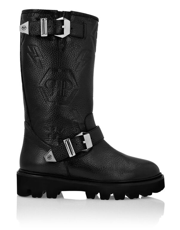 Leather Boots Lo-Heels Mid Biker Monogram