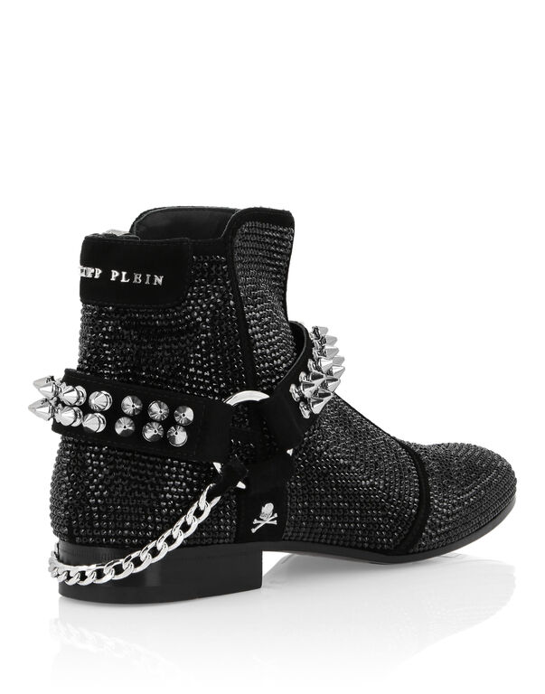 Suede Boots Low Flat Crystal