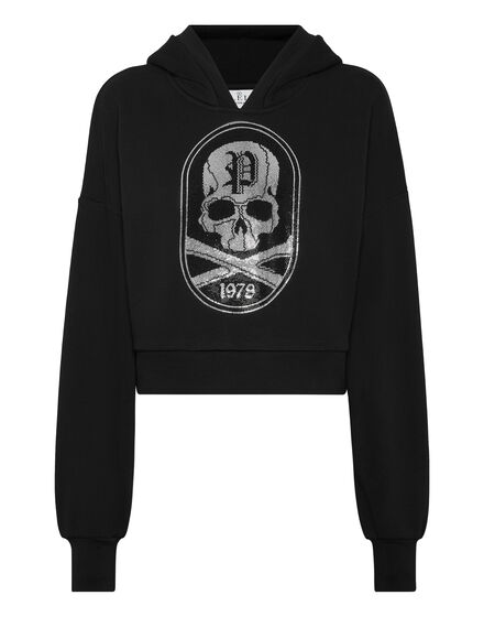 Cropped Hoodie Sweatshirt Strass Skull&Bones