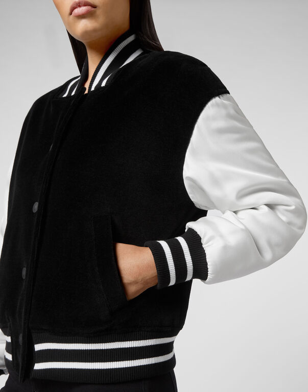 Velvet Bomber Jacket Skull with Crystals