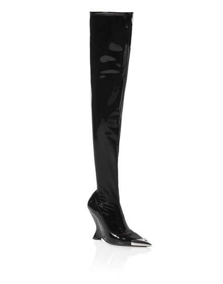 Latex Boots Low Heels Overknee
