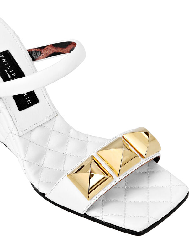 Leather Sandals Wedge Matelassé Studs