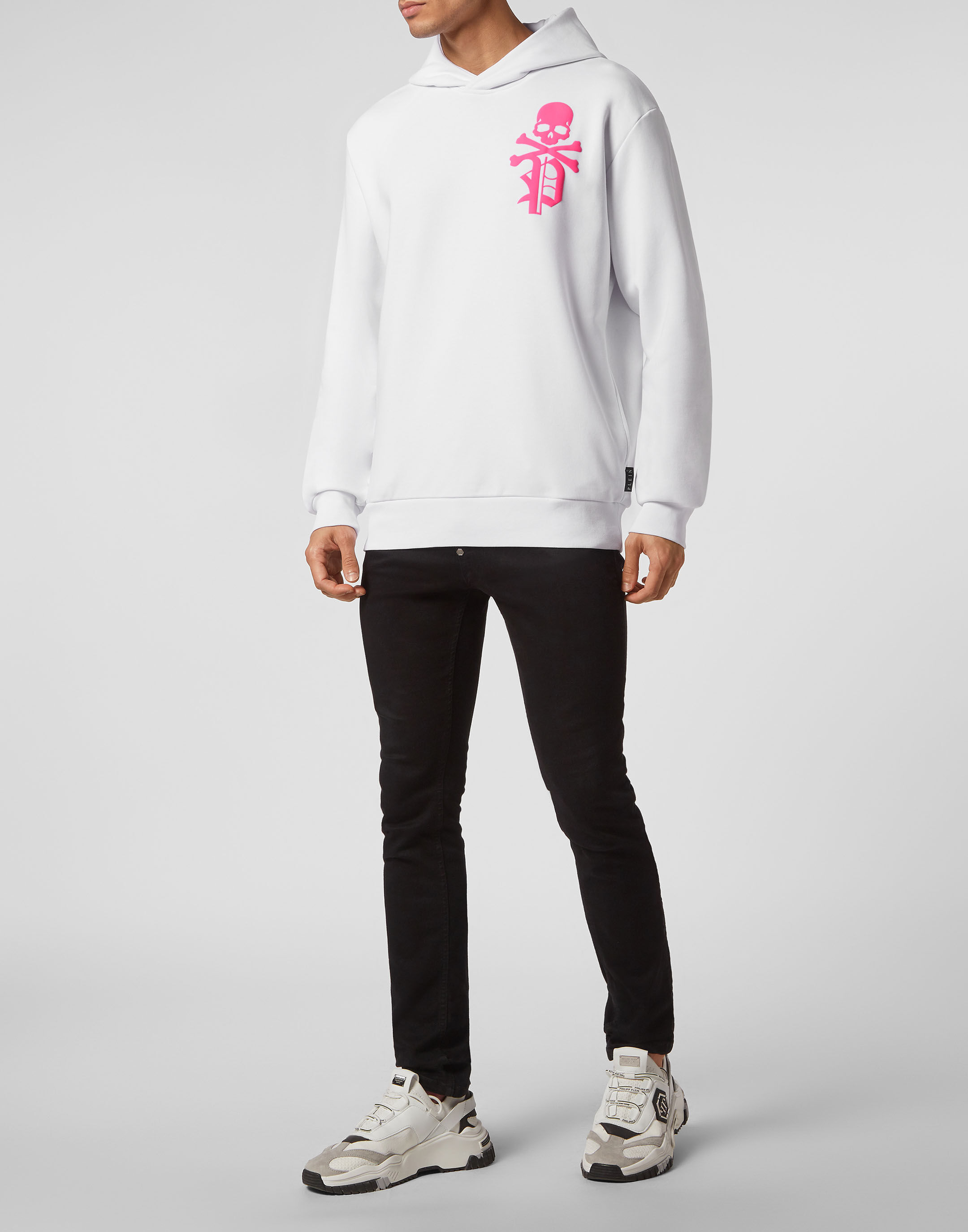 White hoodie with black pants best sale