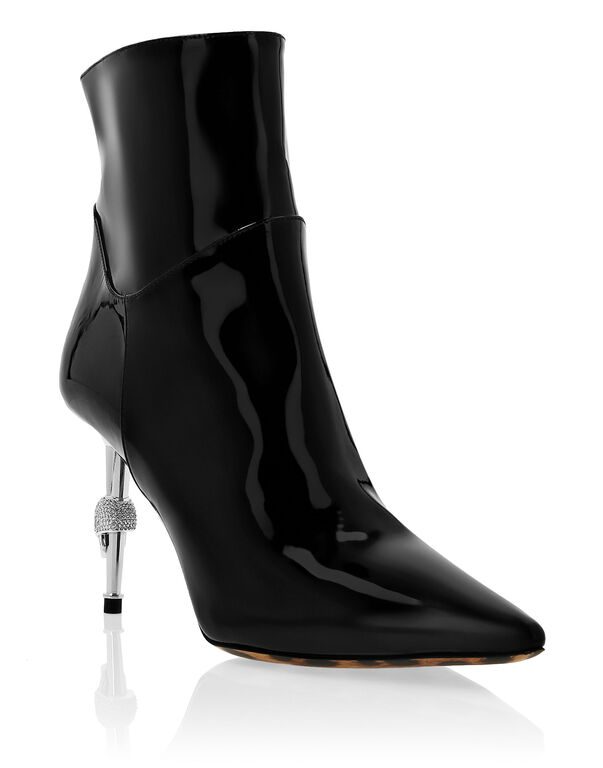 Soft Patent leather Boots Mid Heels Mid Skull