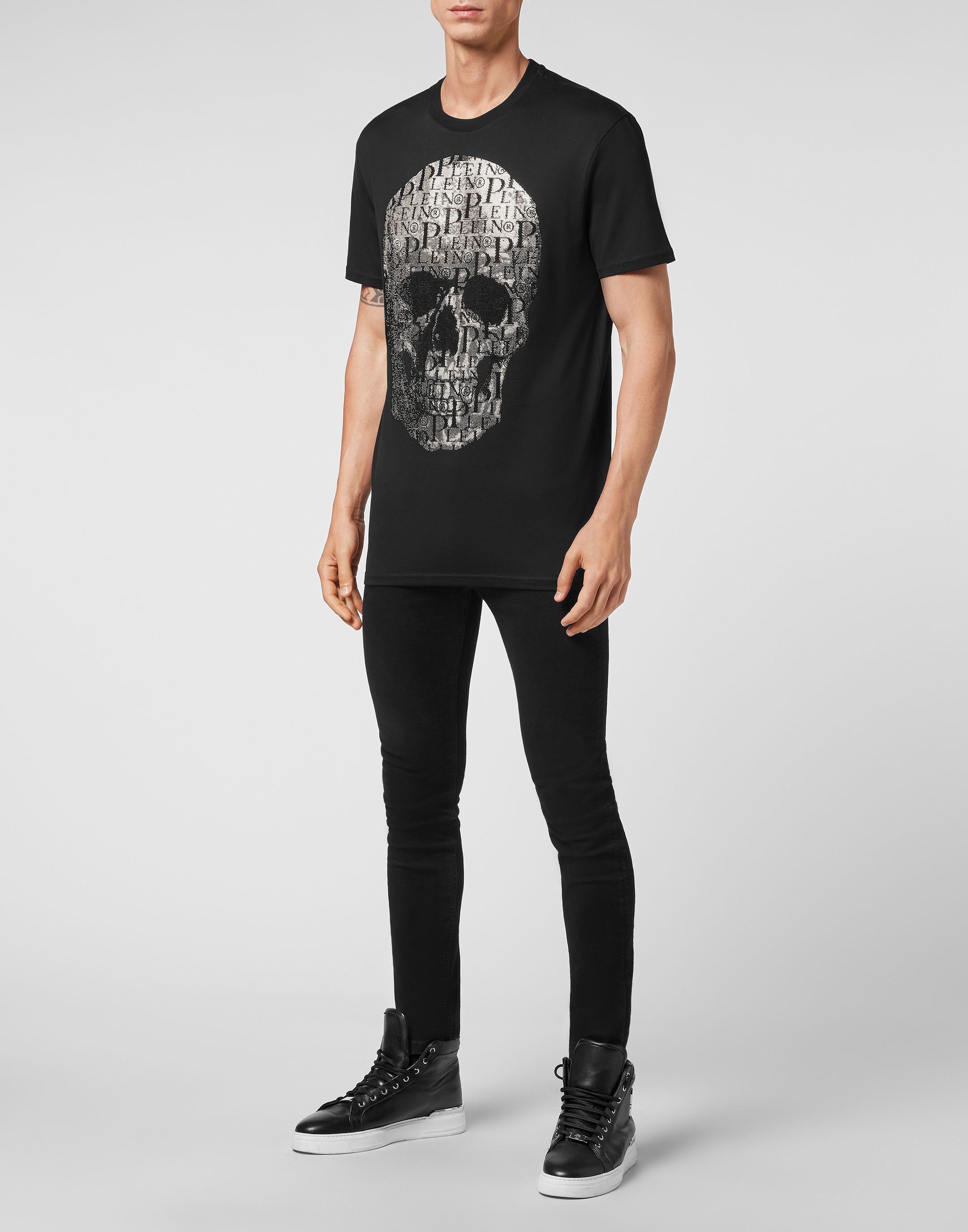 T shirt Round Neck SS Skull and Plein with Crystals Philipp