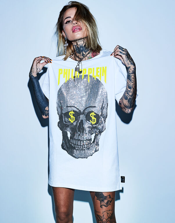 T-shirt Round Neck SS Skull strass